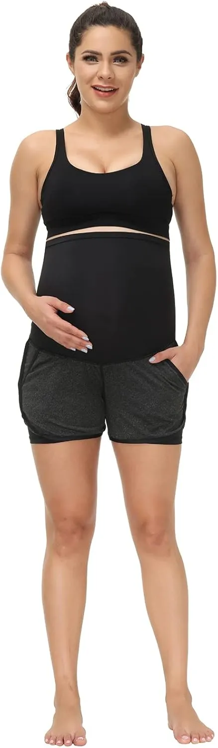 Maacie Maternity Active Shorts Workout Running High Waist 2 in 1 Quick-Drying Shorts