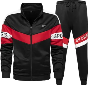 Maryia Men's Athletic Tracksuits Two Piece Workout Running Sports Joggers Suit Set Winter Warm Full Zip Training Wear