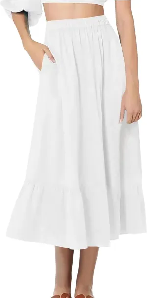 Maxi Skirts for Women Summer Tierd Flowy Long Skirts Elastic Waist Lightweight Solid Basic Boho Skirts with Pockets