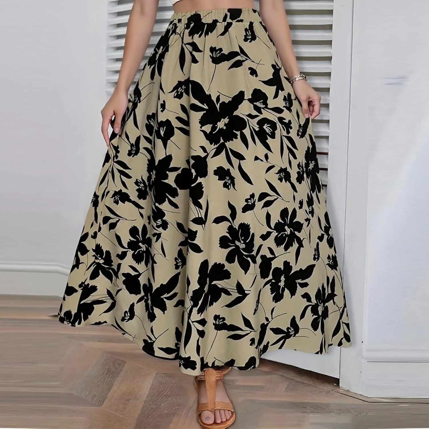 Maxi Skirts for Women Trendy Summer Tiered Elastic High Waisted Floral Skirt Vacation A Line Flowy Long Skirts