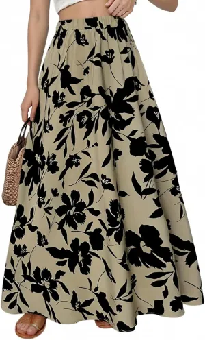 Maxi Skirts for Women Trendy Summer Tiered Elastic High Waisted Floral Skirt Vacation A Line Flowy Long Skirts