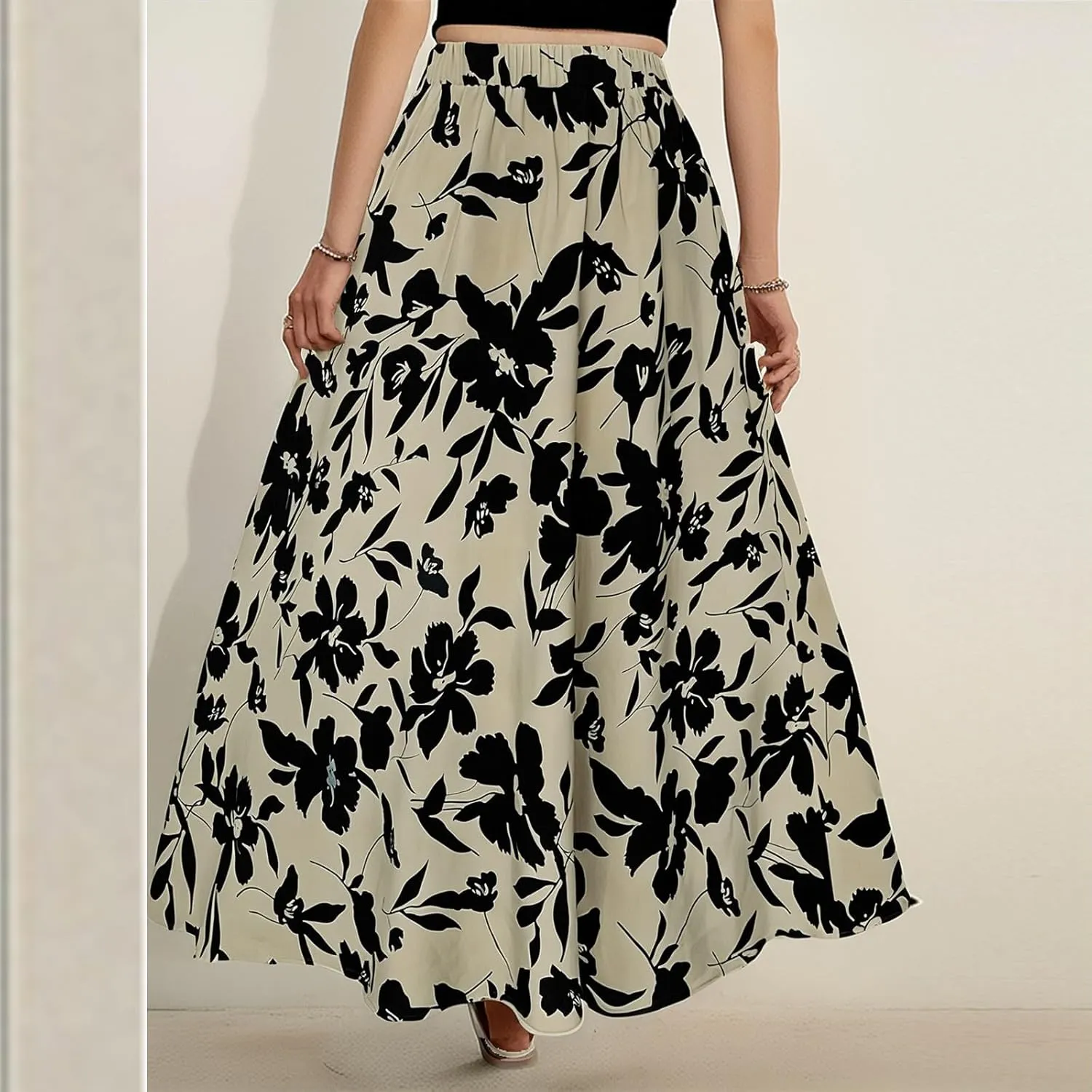Maxi Skirts for Women Trendy Summer Tiered Elastic High Waisted Floral Skirt Vacation A Line Flowy Long Skirts