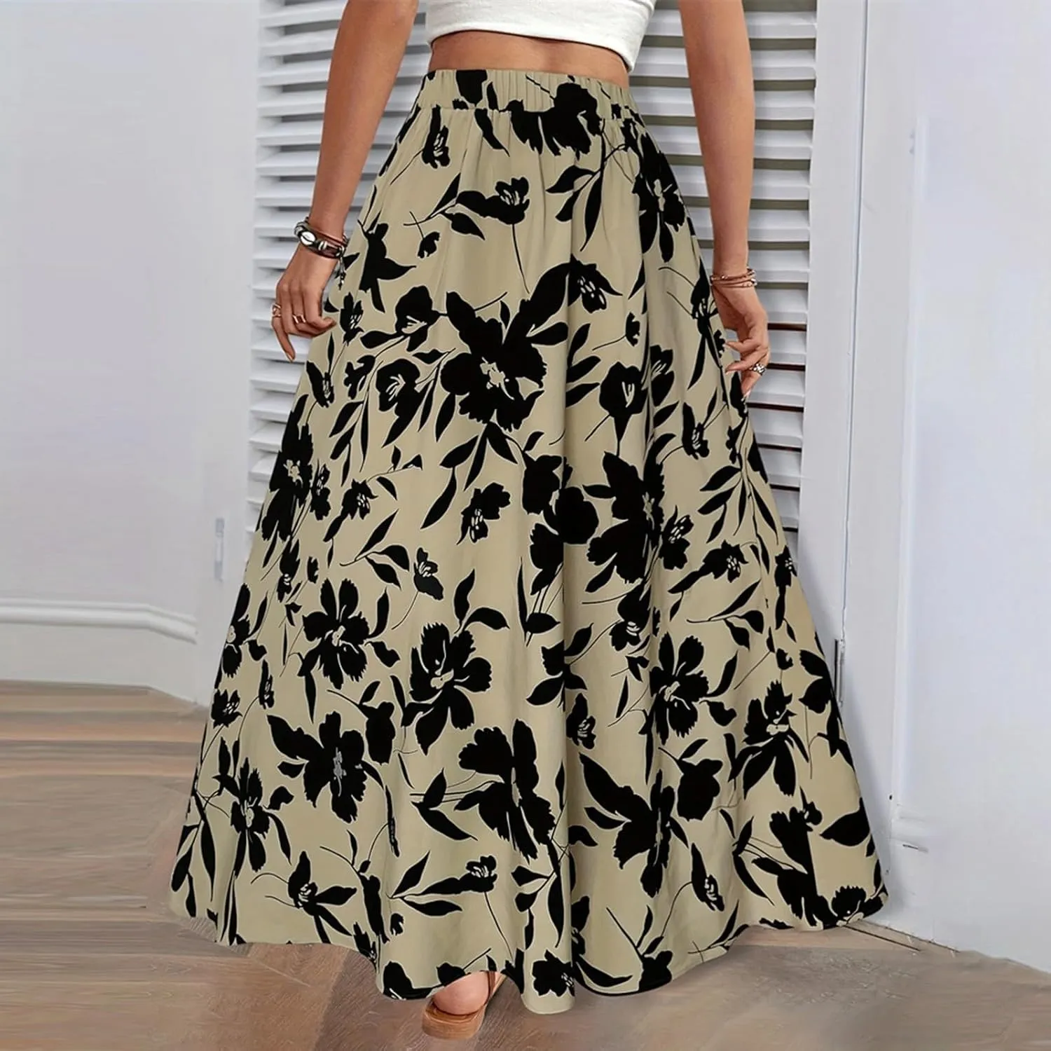 Maxi Skirts for Women Trendy Summer Tiered Elastic High Waisted Floral Skirt Vacation A Line Flowy Long Skirts