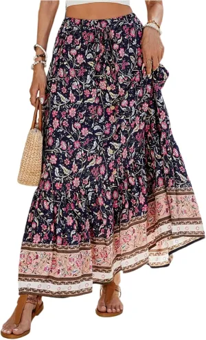 Maxi Skirts for Women, Wrap Drawstring Tiered Flowy Skirts 2025 Trendy Long Boho Skirt Spring Summer Bohemian