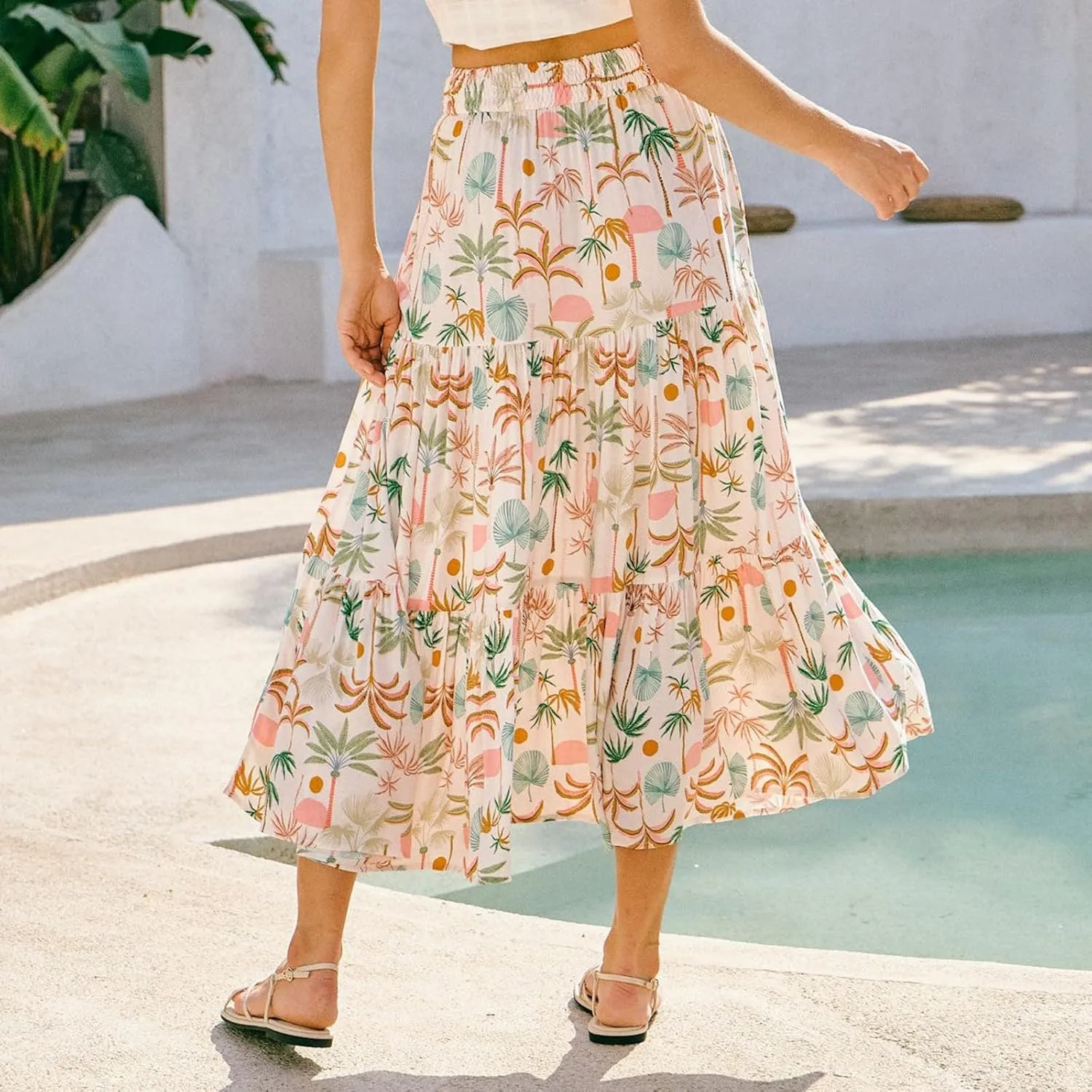 Maxi Skirts for Women, Wrap Drawstring Tiered Flowy Skirts 2025 Trendy Long Boho Skirt Spring Summer Bohemian