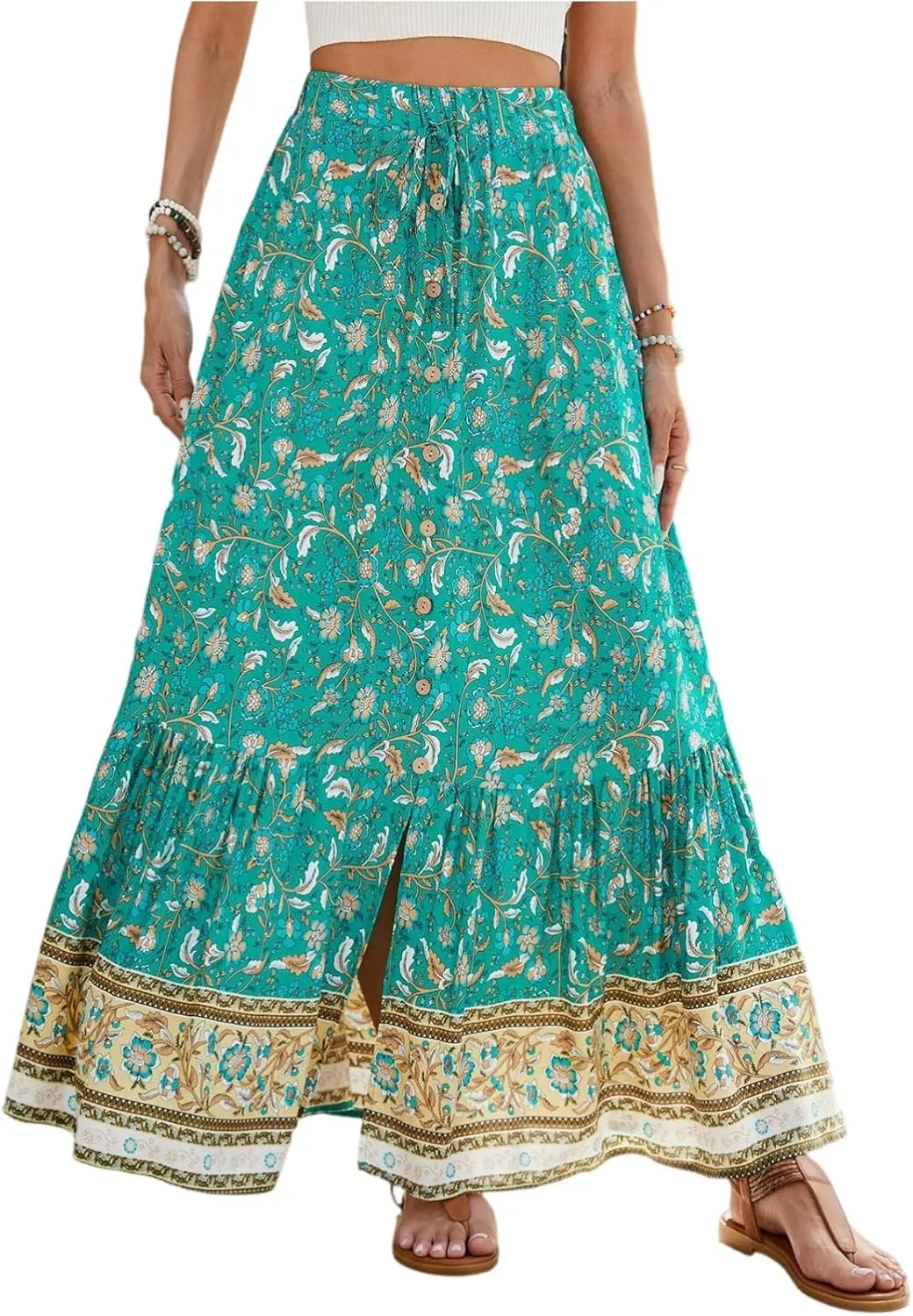 Maxi Skirts for Women, Wrap Drawstring Tiered Flowy Skirts 2025 Trendy Long Boho Skirt Spring Summer Bohemian