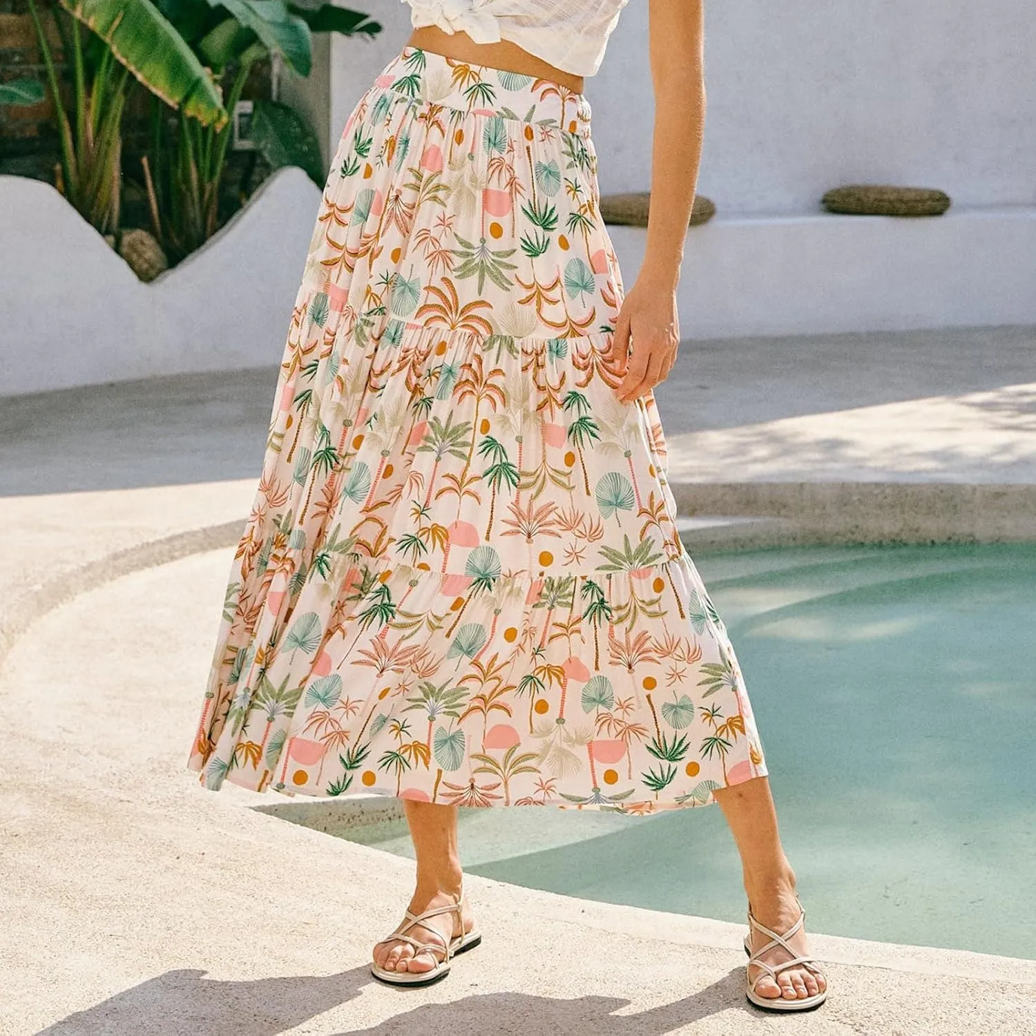 Maxi Skirts for Women, Wrap Drawstring Tiered Flowy Skirts 2025 Trendy Long Boho Skirt Spring Summer Bohemian