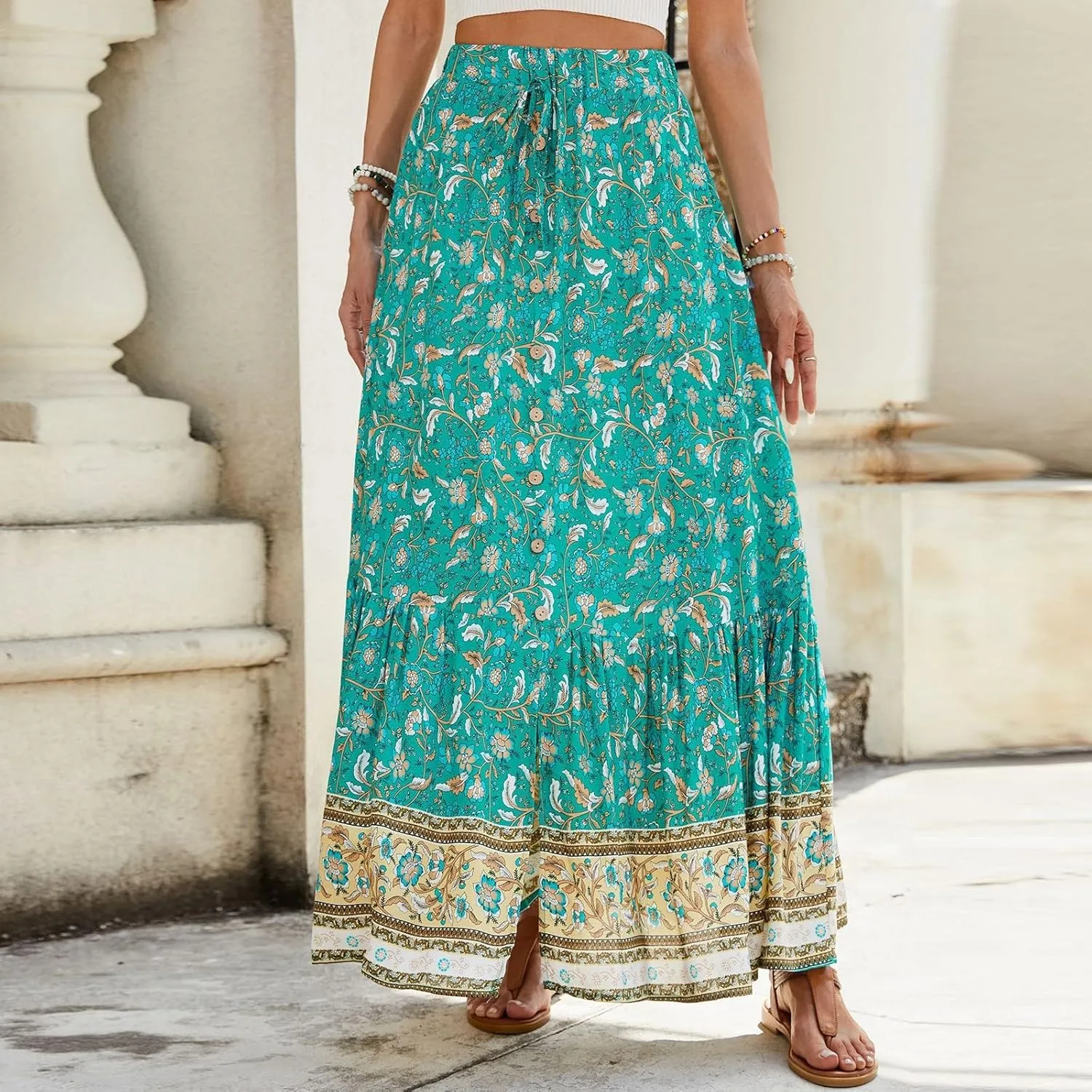 Maxi Skirts for Women, Wrap Drawstring Tiered Flowy Skirts 2025 Trendy Long Boho Skirt Spring Summer Bohemian