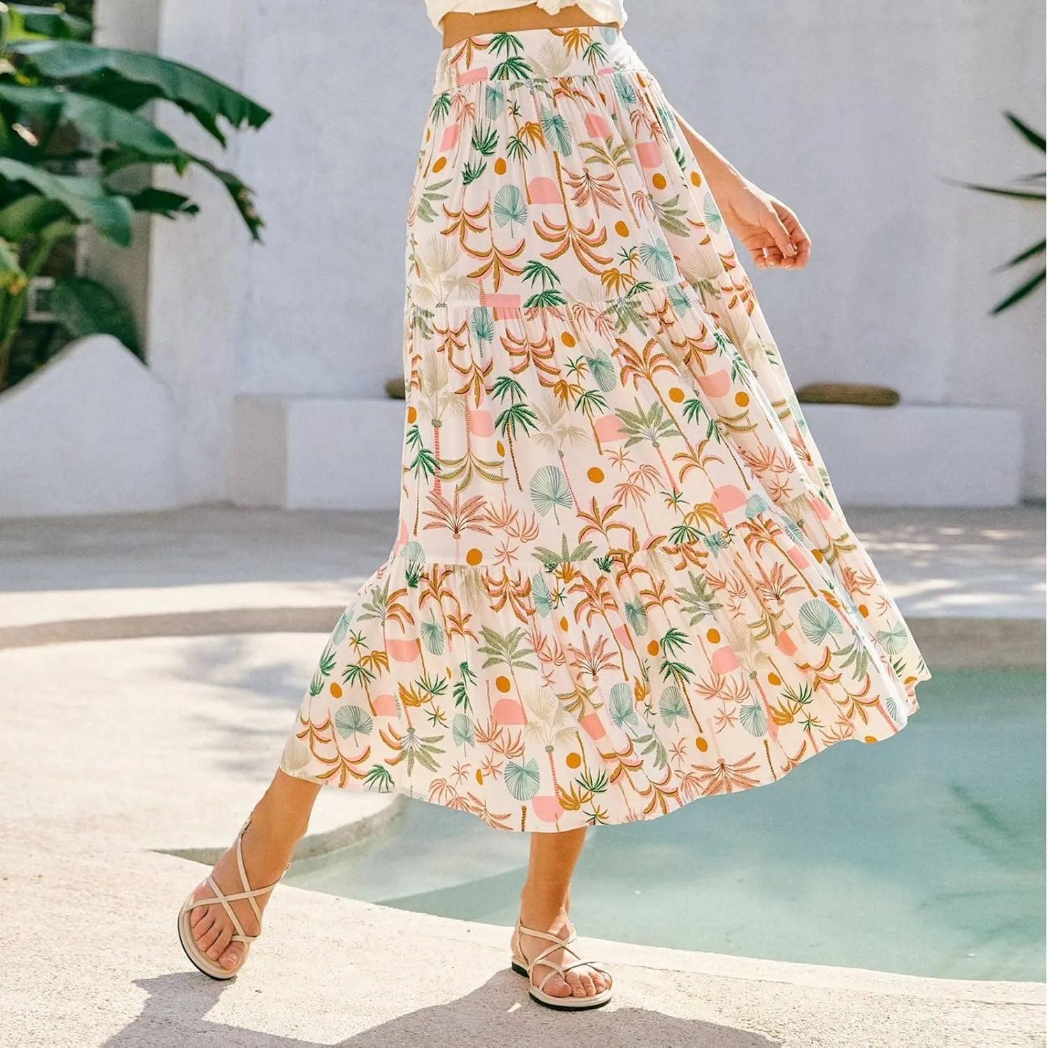 Maxi Skirts for Women, Wrap Drawstring Tiered Flowy Skirts 2025 Trendy Long Boho Skirt Spring Summer Bohemian