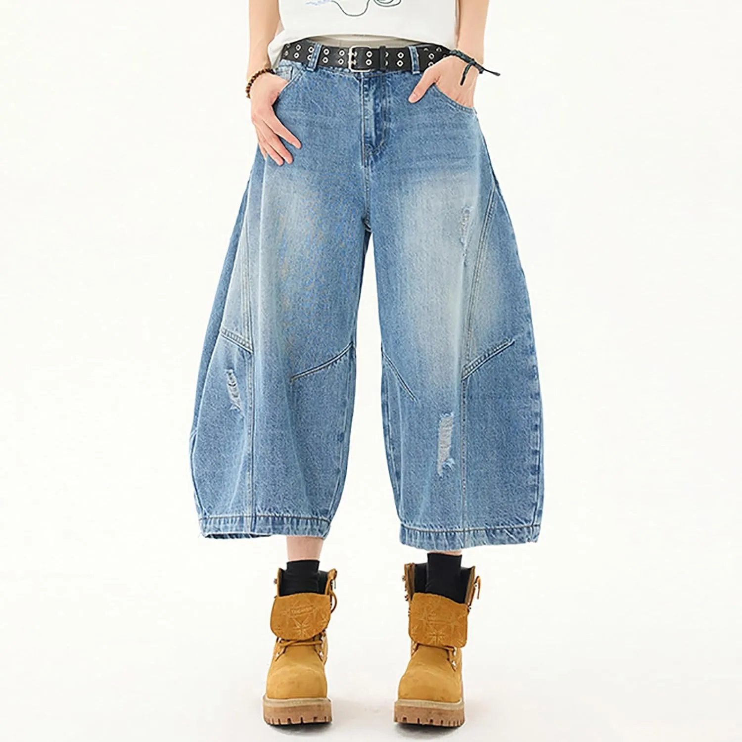 Men Baggy Denim Jorts Y2K Grunge Loose Fit Hip Hop Jean Shorts Casual Long Jeans with Pockets Streetwear