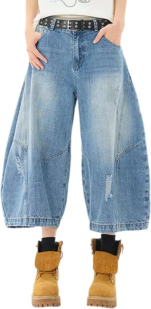 Men Baggy Denim Jorts Y2K Grunge Loose Fit Hip Hop Jean Shorts Casual Long Jeans with Pockets Streetwear