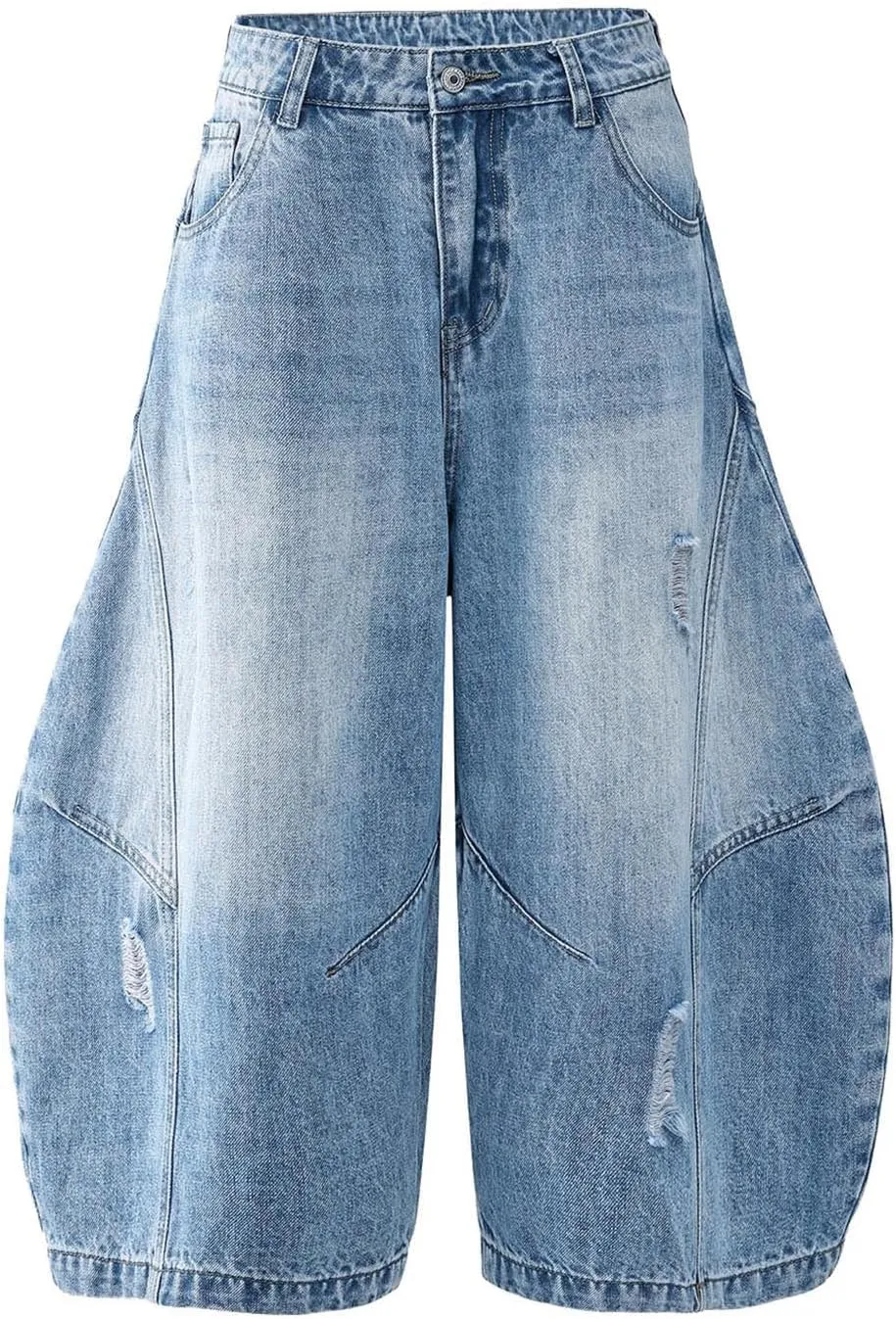 Men Baggy Denim Jorts Y2K Grunge Loose Fit Hip Hop Jean Shorts Casual Long Jeans with Pockets Streetwear