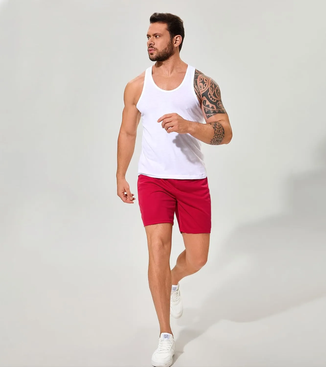 Men Drawstring Athletic Shorts Elastic Waistband Running Shorts Quick Dry Activewear Gym Workout Shorts