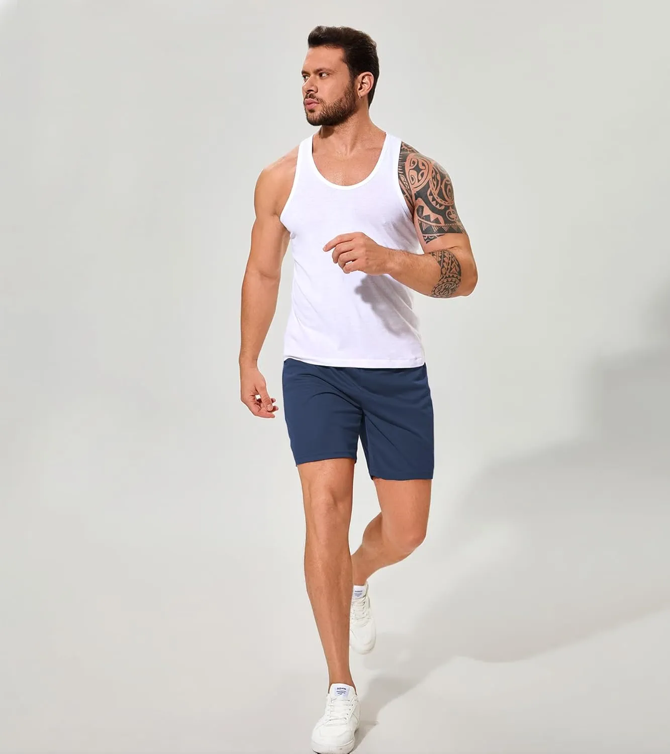 Men Drawstring Athletic Shorts Elastic Waistband Running Shorts Quick Dry Activewear Gym Workout Shorts