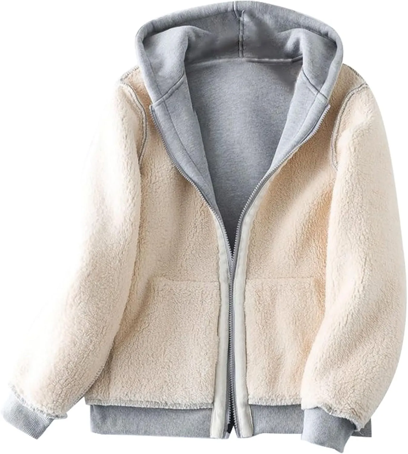 Men Fleece Lined Zipper Jackets Casual Winter Thermal Sherpa Outwear Coat Fashion Plain Thick Warm Hoodie Sweatshirt