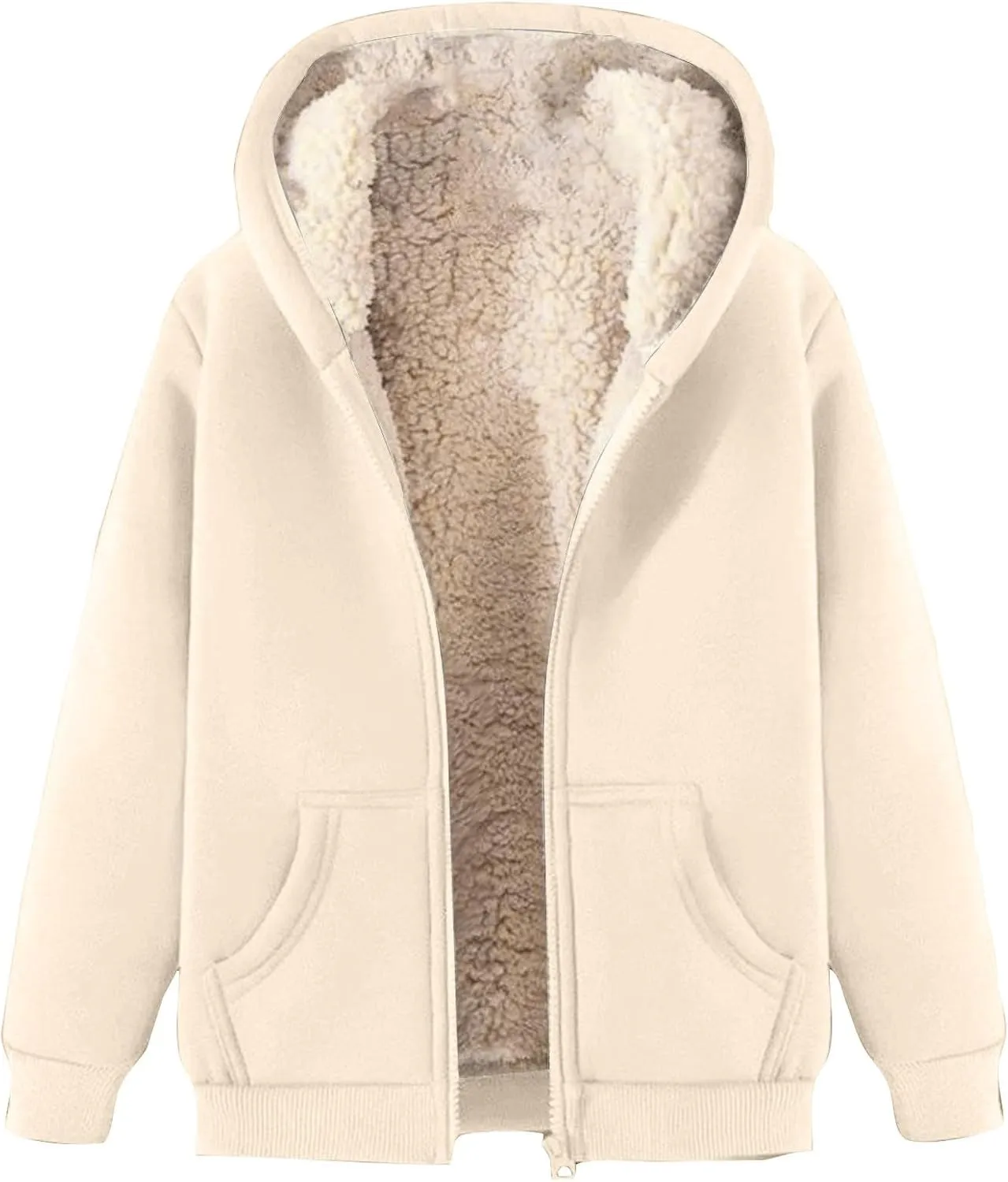 Men Fleece Lined Zipper Jackets Casual Winter Thermal Sherpa Outwear Coat Fashion Plain Thick Warm Hoodie Sweatshirt
