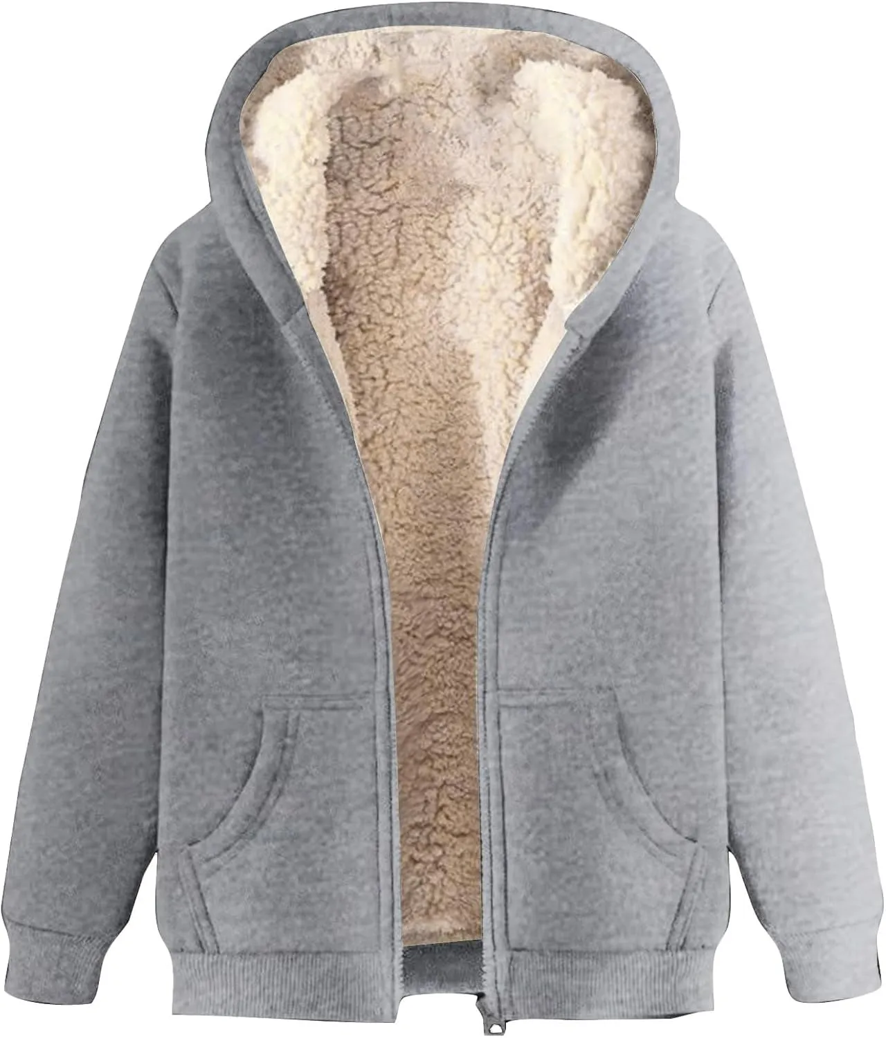 Men Fleece Lined Zipper Jackets Casual Winter Thermal Sherpa Outwear Coat Fashion Plain Thick Warm Hoodie Sweatshirt