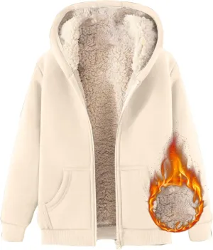 Men Fleece Lined Zipper Jackets Casual Winter Thermal Sherpa Outwear Coat Fashion Plain Thick Warm Hoodie Sweatshirt