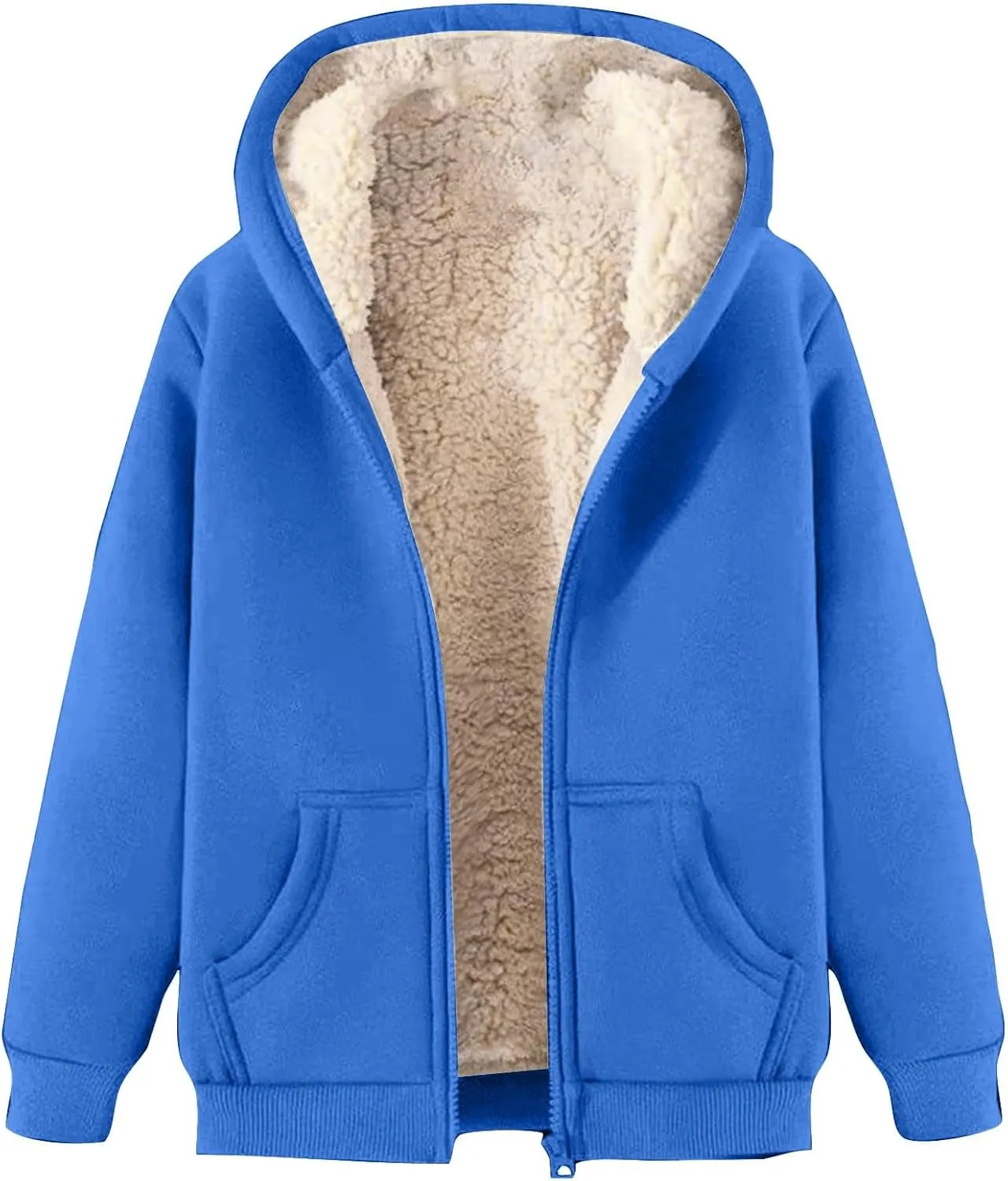Men Fleece Lined Zipper Jackets Casual Winter Thermal Sherpa Outwear Coat Fashion Plain Thick Warm Hoodie Sweatshirt
