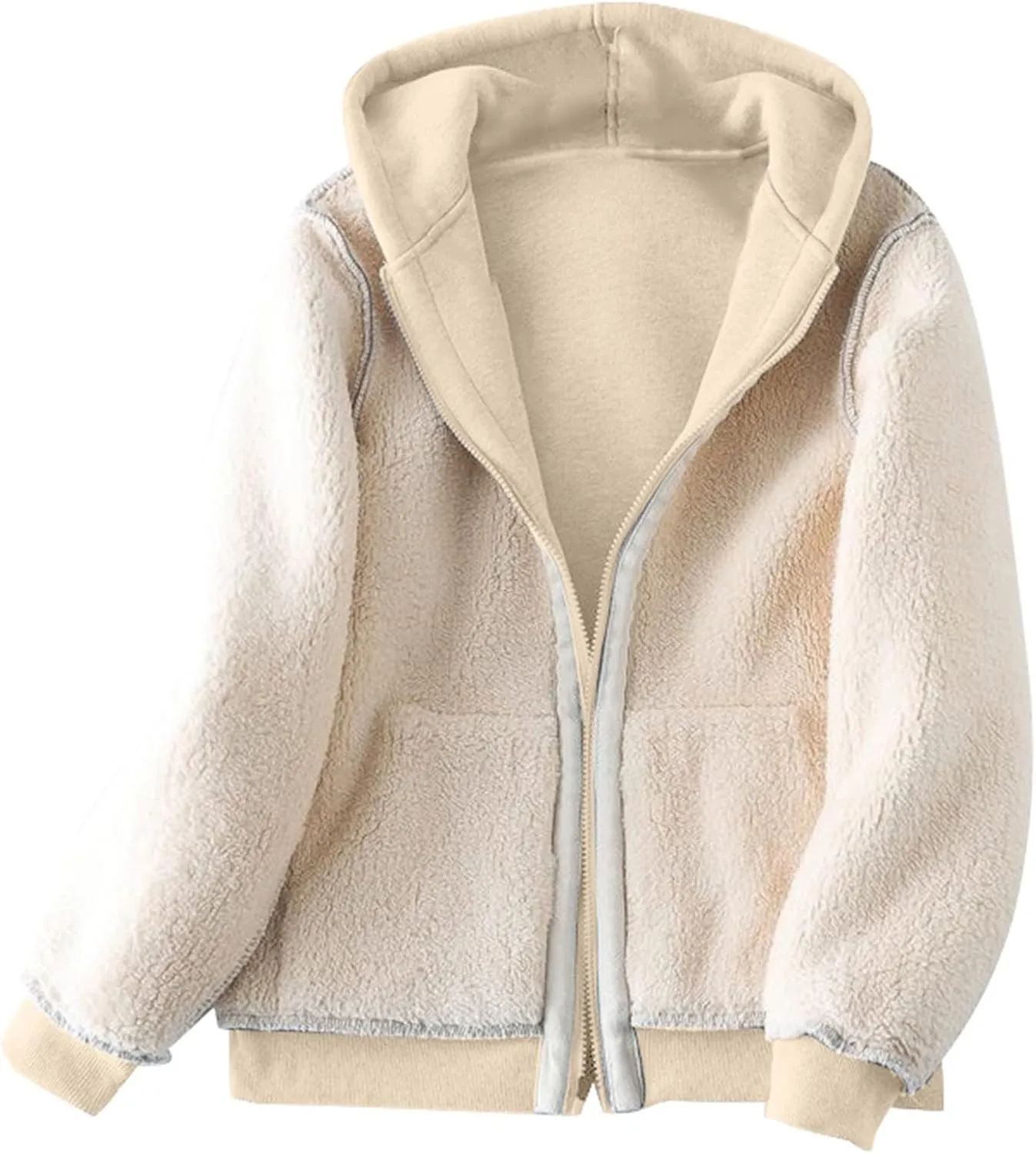 Men Fleece Lined Zipper Jackets Casual Winter Thermal Sherpa Outwear Coat Fashion Plain Thick Warm Hoodie Sweatshirt