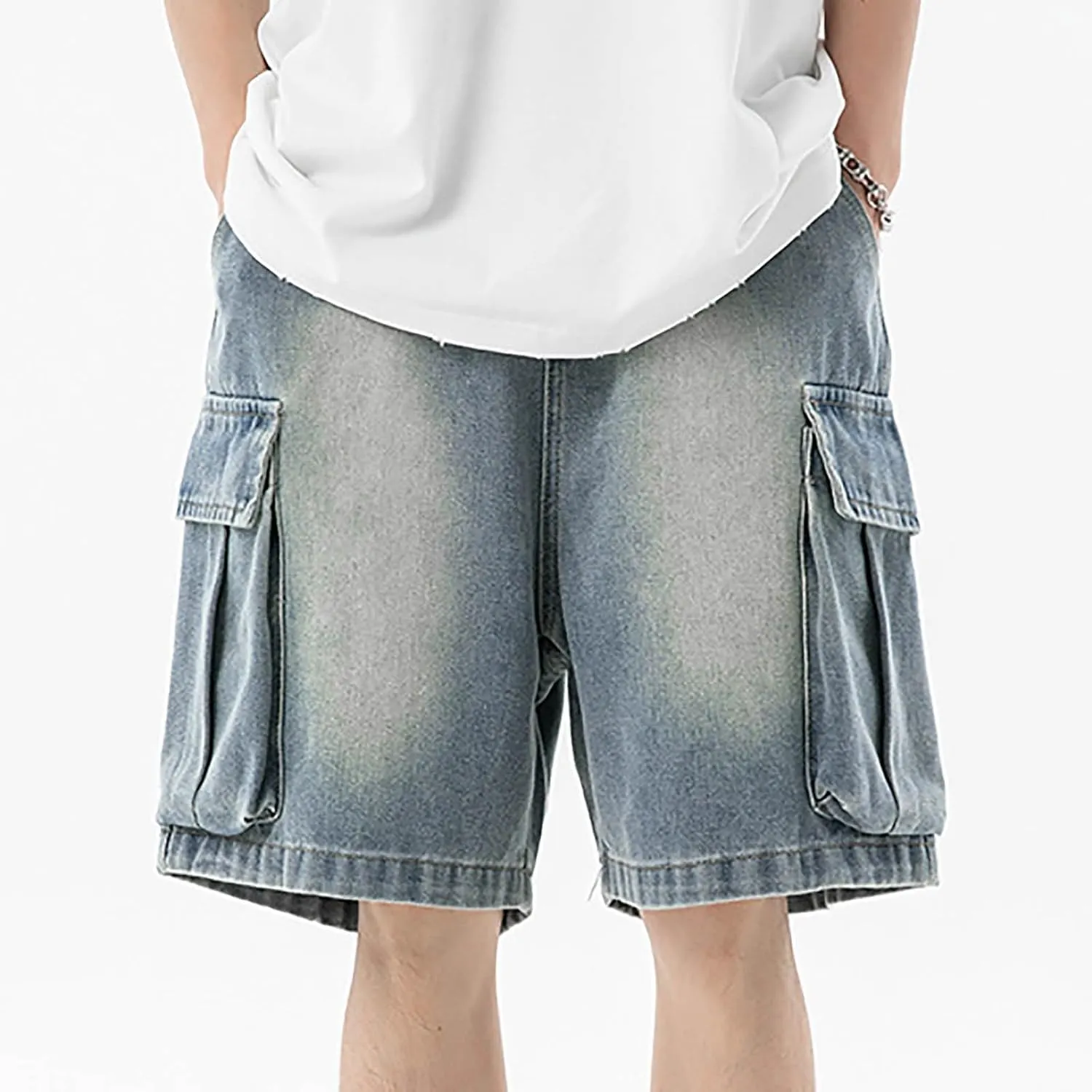 Men Y2K Vintage Baggy Jean Shorts Summer Casual Hip Hop Mid Loose Denim Shorts Trendy Outfits