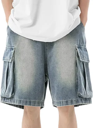 Men Y2K Vintage Baggy Jean Shorts Summer Casual Hip Hop Mid Loose Denim Shorts Trendy Outfits