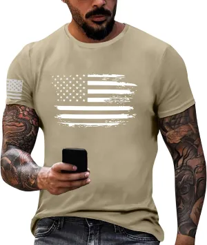 Men's American Flag Shirt Sleeve 1776 USA Graphic Dry Fit Cotton Comfortable T-Shirts Patriotic T Shirts