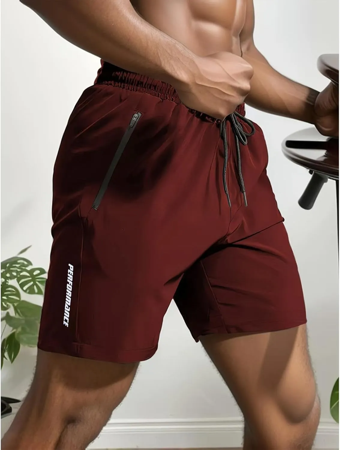 Men's Athletic Shorts Gym Workout Sweat Shorts Quick Dry Water-Repellent Pants Summer Running Pants with Zip Pockets