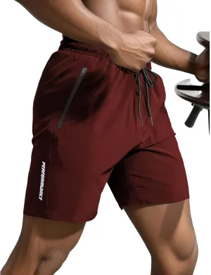 Men's Athletic Shorts Gym Workout Sweat Shorts Quick Dry Water-Repellent Pants Summer Running Pants with Zip Pockets