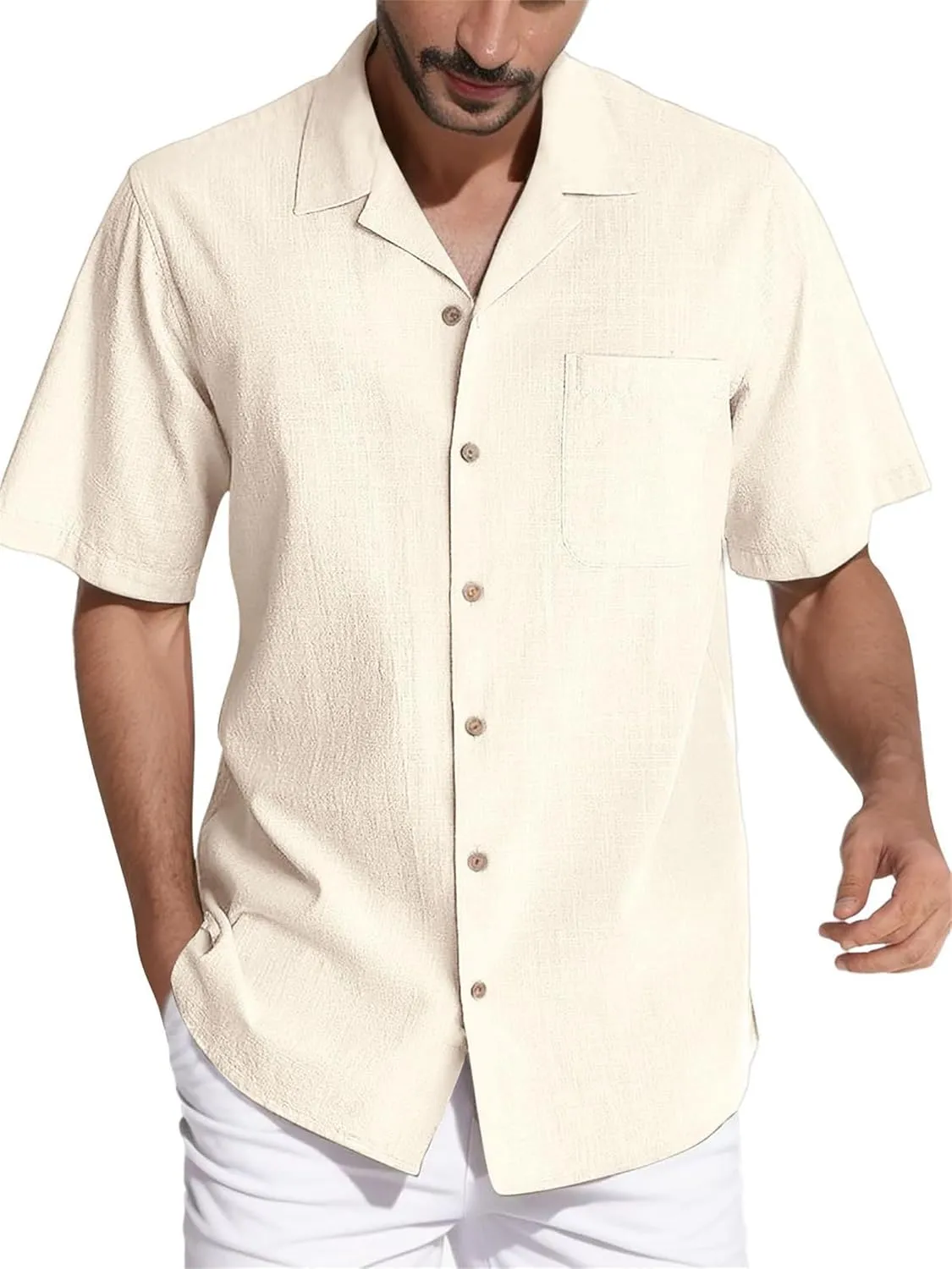 Mens Button Down Shirts Summer Casual Beach T-Shirts Short Sleeve V-neck Lapel Tops Solid Color Loose Comfy Tees