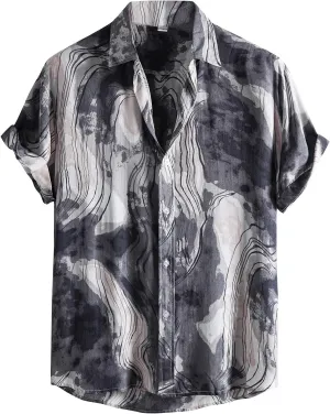 Men's Classic Short Sleeve Polo Shirt Button Down Lapel Collar Casual Summer Slim Fit T-Shirts Polka Dots Tops Beach Tees