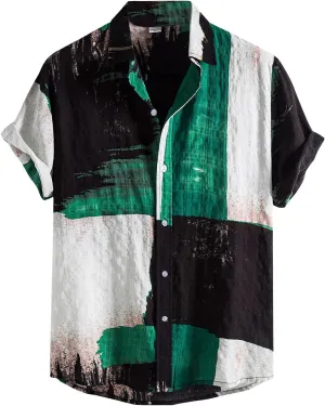 Men's Classic Short Sleeve Polo Shirt Button Down Lapel Collar Casual Summer Slim Fit T-Shirts Polka Dots Tops Beach Tees