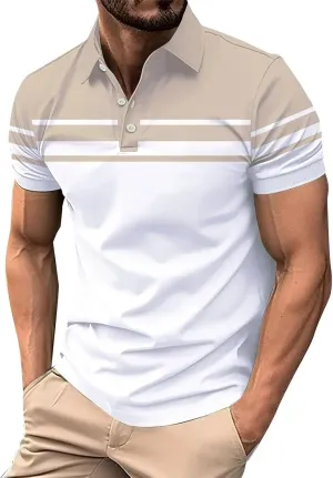 Mens Classic Striped Golf Shirt Moisture Wicking Quick Dry Slim Fit T-Shirts Performance Sport Short Sleeve Collared