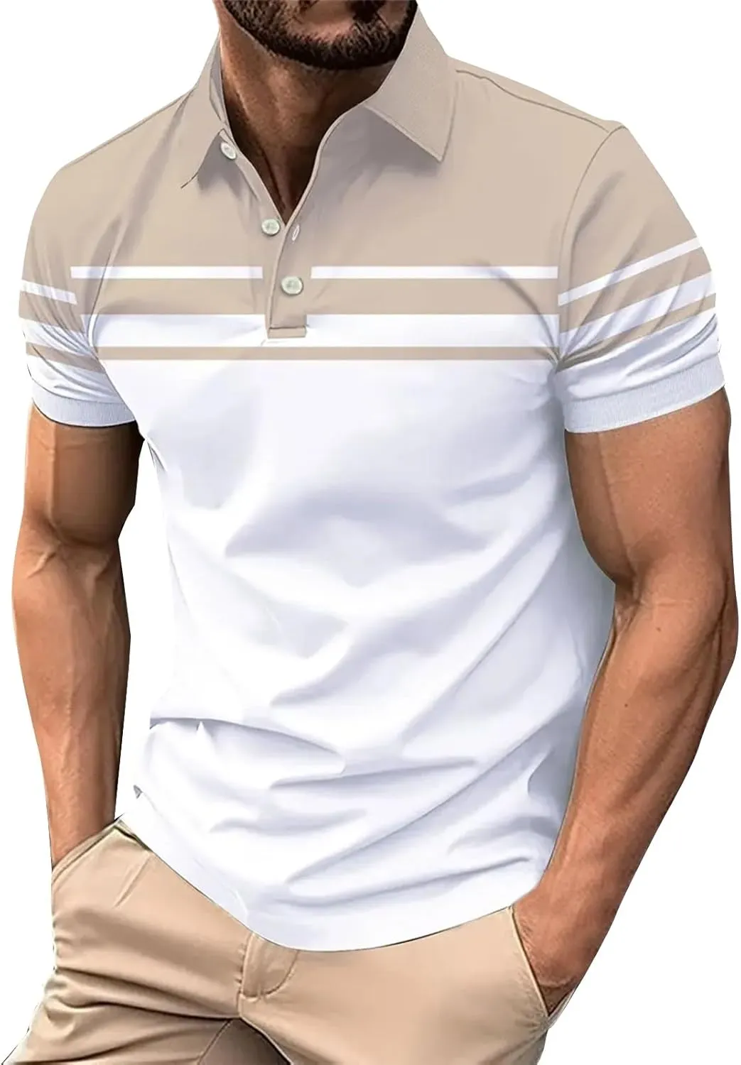 Mens Classic Striped Golf Shirt Moisture Wicking Quick Dry Slim Fit T-Shirts Performance Sport Short Sleeve Collared