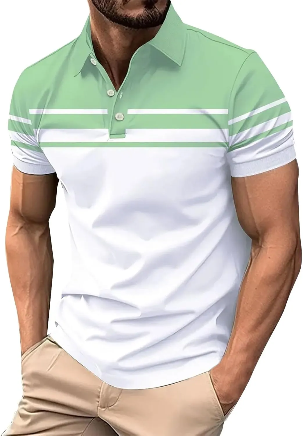 Mens Classic Striped Golf Shirt Moisture Wicking Quick Dry Slim Fit T-Shirts Performance Sport Short Sleeve Collared