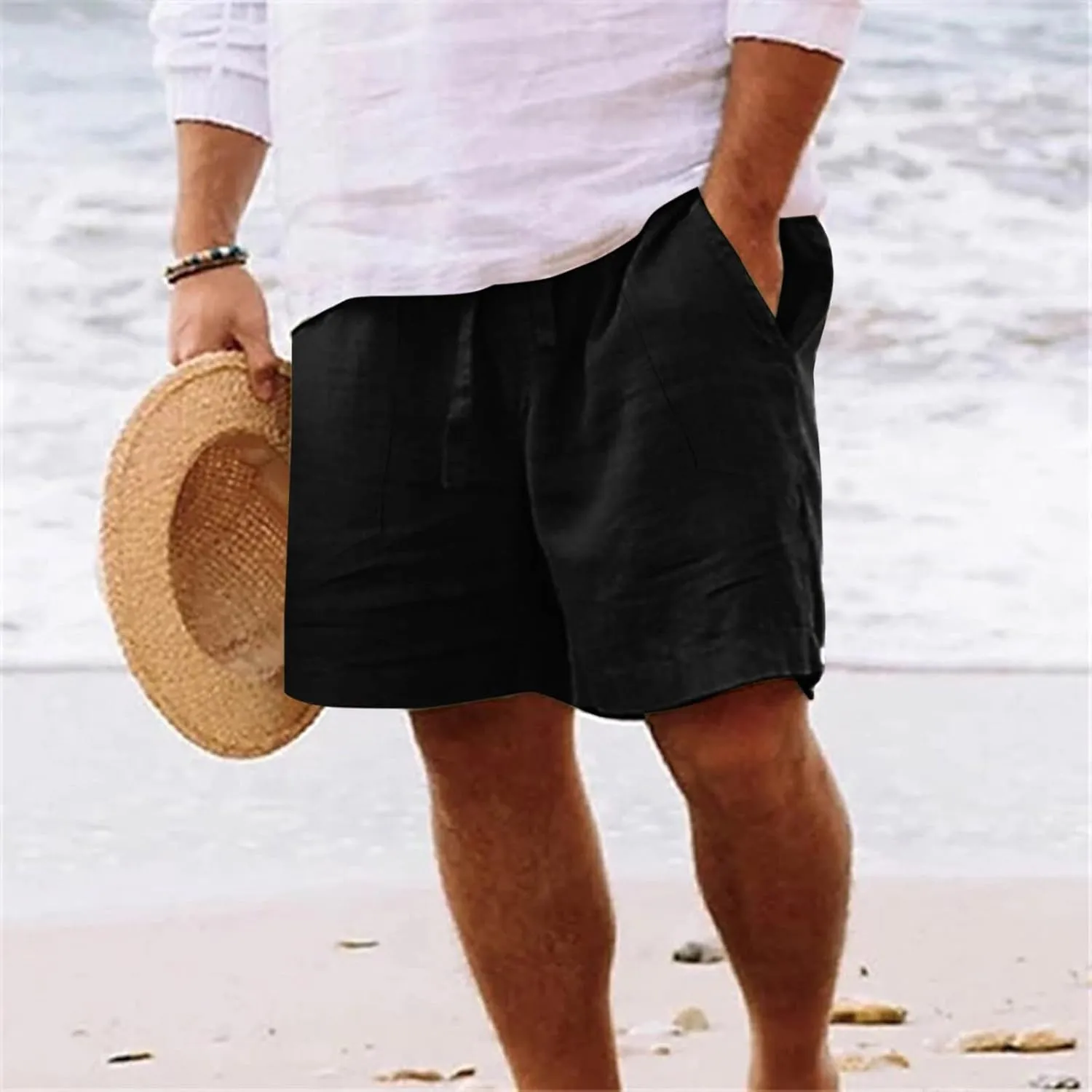 Men's Cotton and Linen Casual Shorts Quick Dry Spring and Summer Cotton Linen Loose Plus Size Summer Beach Shorts