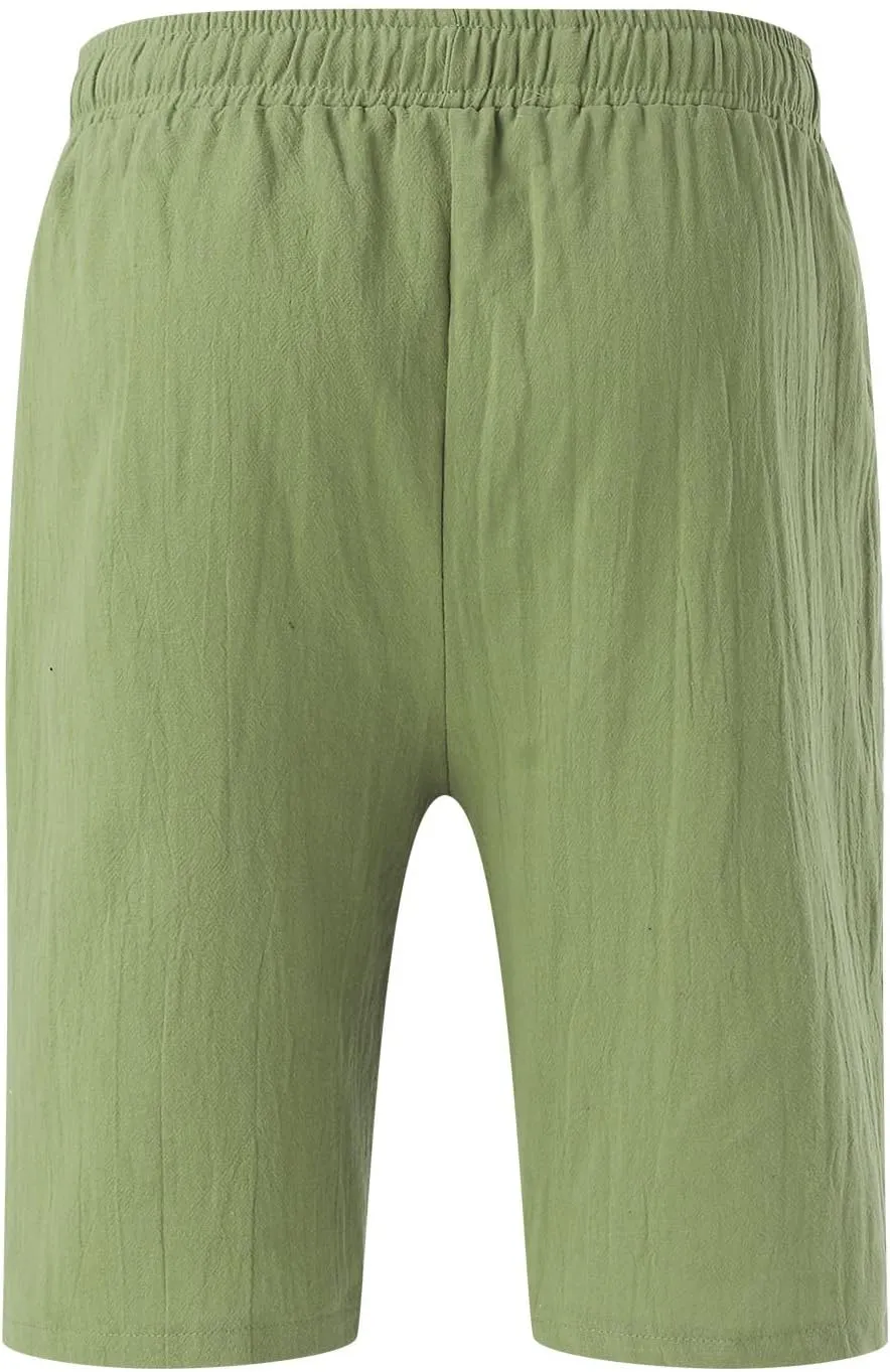 Men's Cotton and Linen Casual Shorts Quick Dry Spring and Summer Cotton Linen Loose Plus Size Summer Beach Shorts