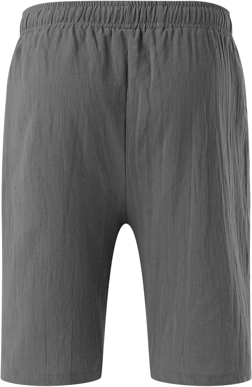 Men's Cotton and Linen Casual Shorts Quick Dry Spring and Summer Cotton Linen Loose Plus Size Summer Beach Shorts
