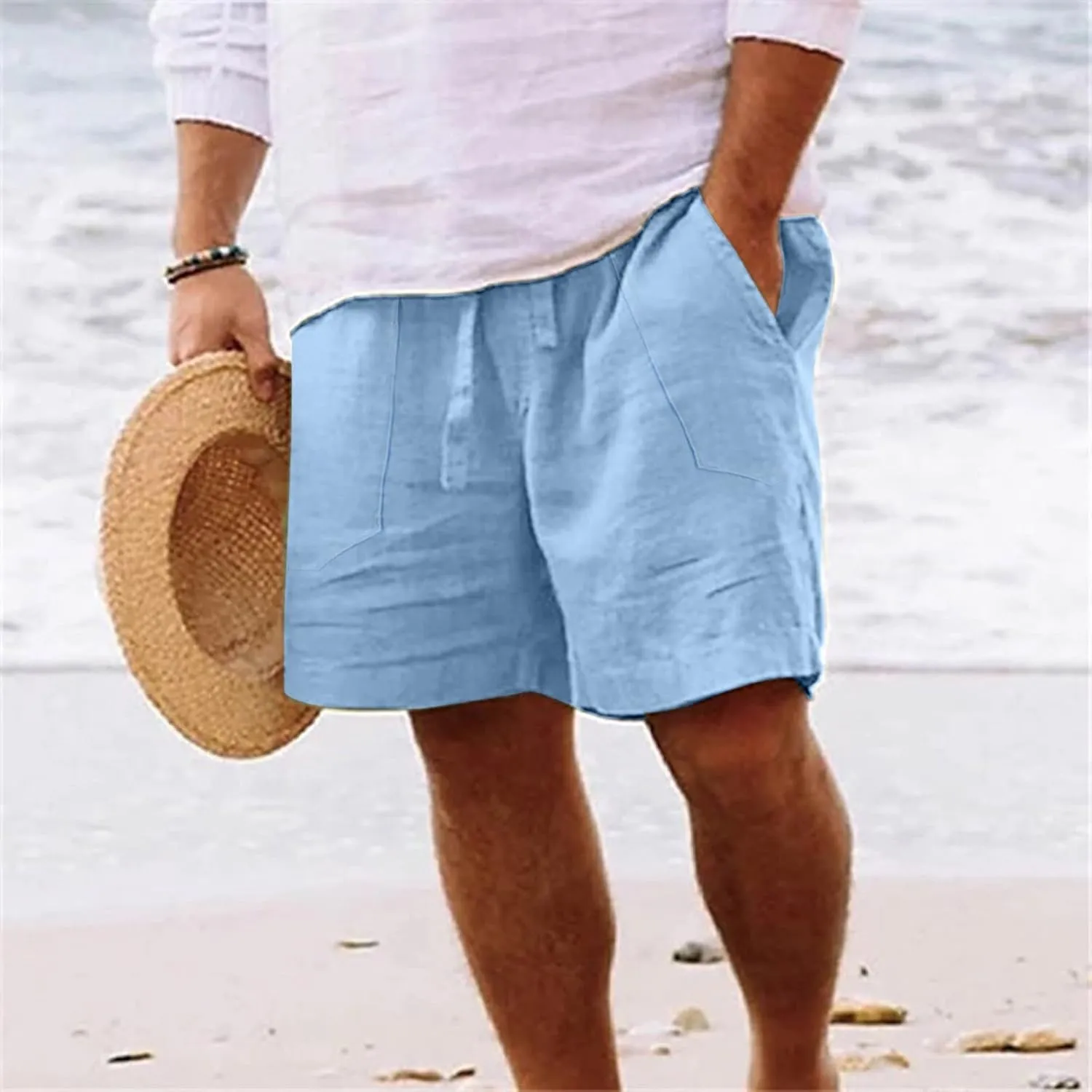 Men's Cotton and Linen Casual Shorts Quick Dry Spring and Summer Cotton Linen Loose Plus Size Summer Beach Shorts