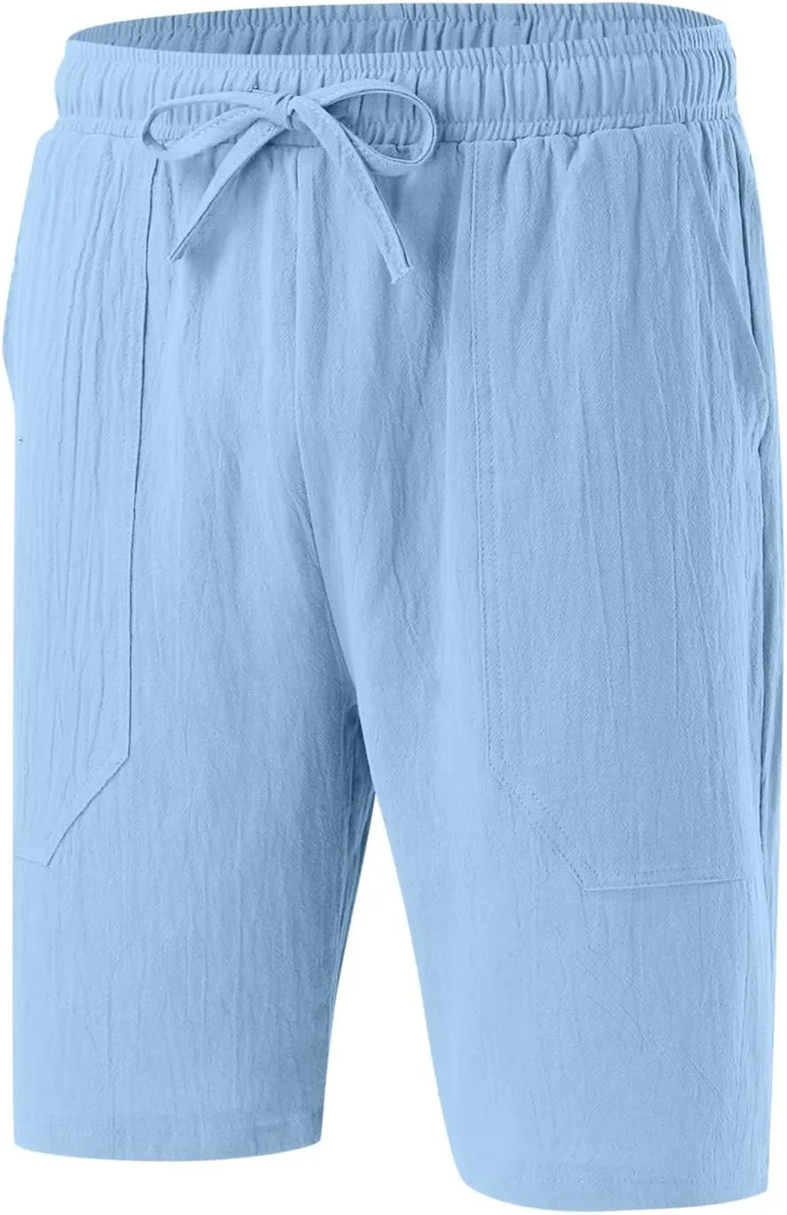Men's Cotton and Linen Casual Shorts Quick Dry Spring and Summer Cotton Linen Loose Plus Size Summer Beach Shorts