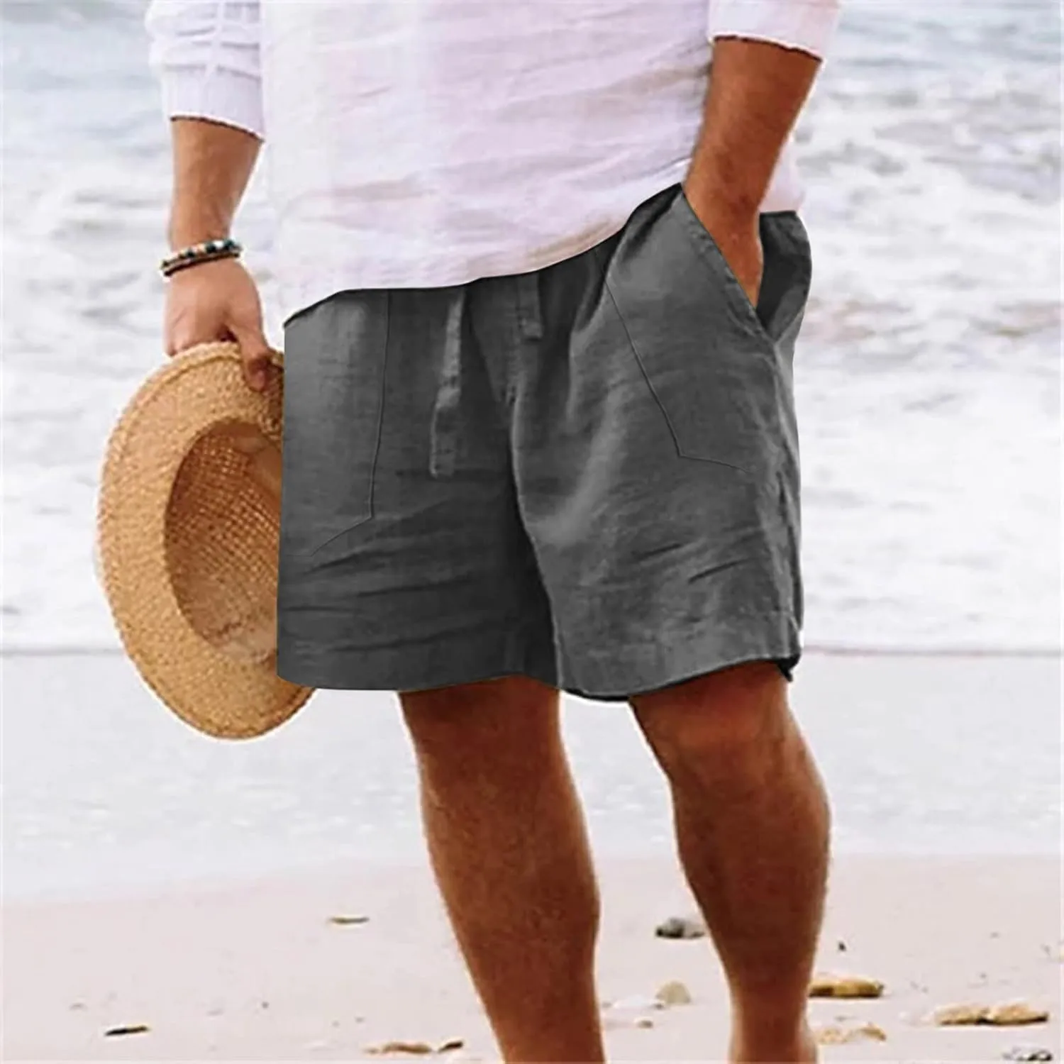 Men's Cotton and Linen Casual Shorts Quick Dry Spring and Summer Cotton Linen Loose Plus Size Summer Beach Shorts