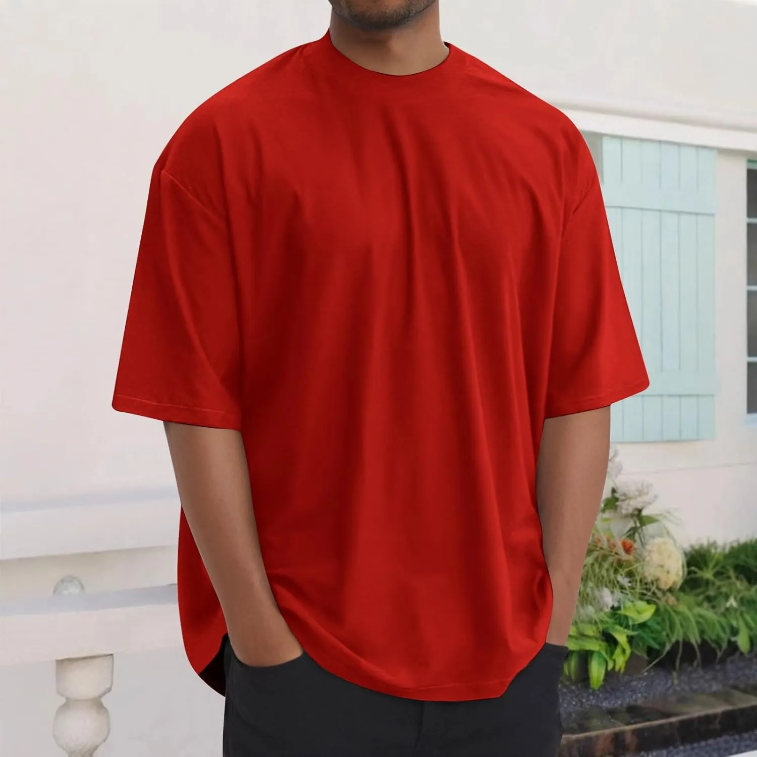 Men's Cotton T-Shirts Casual Crew Neck T-Shirt Short Sleeve Fashion Tee Shirts Summer Loose Fit Tops Clothing