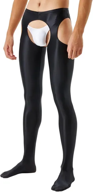 Mens Glossy Four Sided Hollow Leggings Open Sexy Lingerie Plus Size Spa Gift Baskets Men
