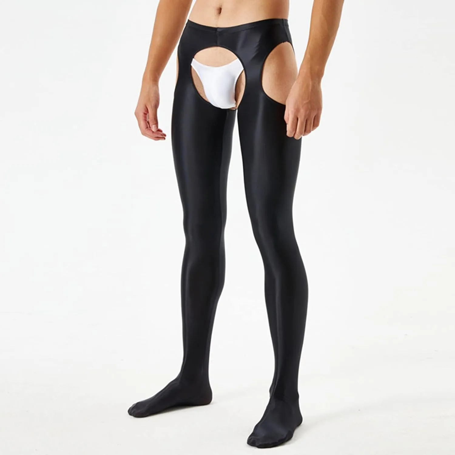 Mens Glossy Four Sided Hollow Leggings Open Sexy Lingerie Plus Size Spa Gift Baskets Men