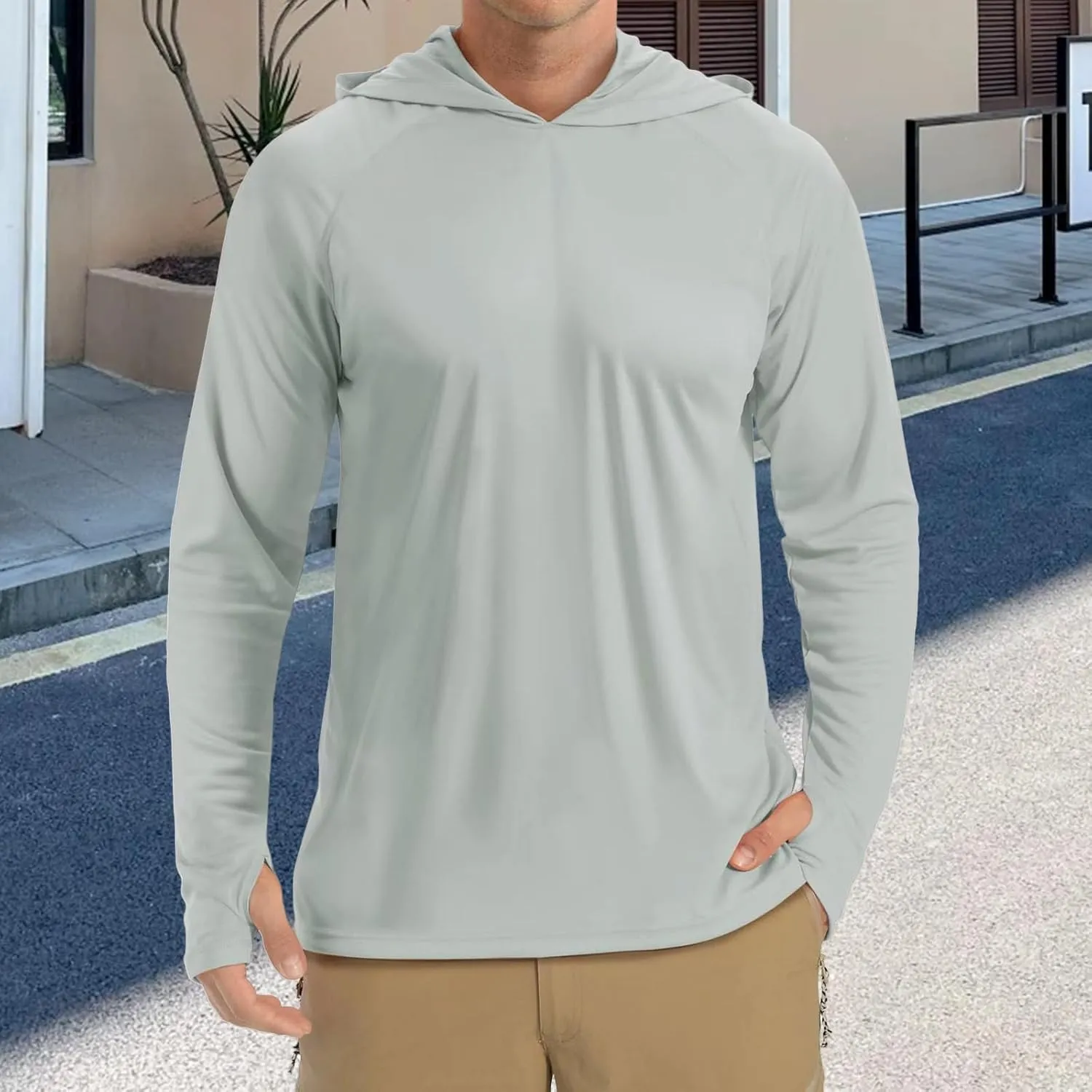 Mens Hooded Outdoor Athletic Tops Sun-Proof Fishing Shirts Dry Fit Gym Running Workout Pullover Casual T-Shirts