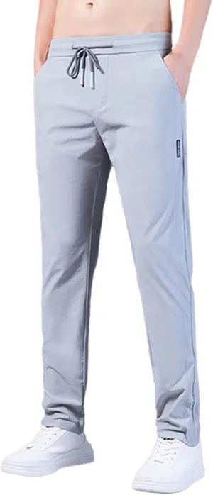 Mens Pants, Quick Drying Stretch Pants, Mens Thin Straight Fit Pants, Elastic Waist Breathable Sports Pants