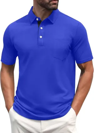 Men's Polo Shirts Short Sleeve Casual Fashion Golf Shirt Classic Slim Fit Summer T-Shirts with Pockets