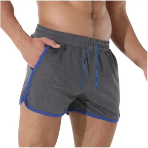 Men's Running Shorts with Pockets Drawstring Workout Shorts Bodybuilding Mesh Quick Dry Breathable Gym Athletic Shorts
