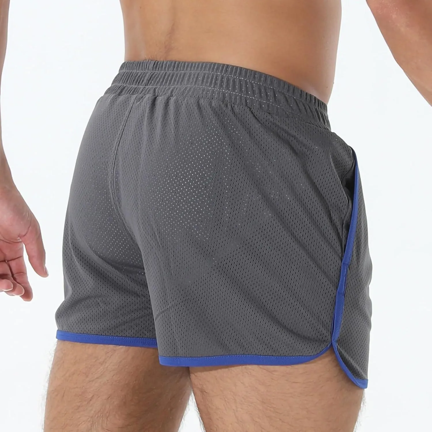 Men's Running Shorts with Pockets Drawstring Workout Shorts Bodybuilding Mesh Quick Dry Breathable Gym Athletic Shorts