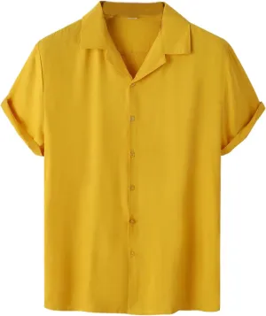 Mens Short Sleeve Shirts Casual Button Down Lightweight Vintage Comfy Tshirts Solid Camp Shirt Spring Summer Tees